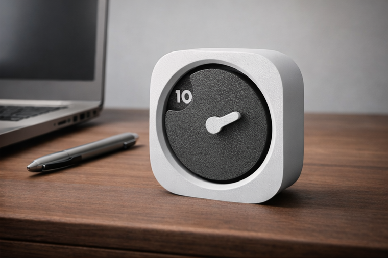 Pixo Sculpted Square desk clock lifestyle on minimalist shelf