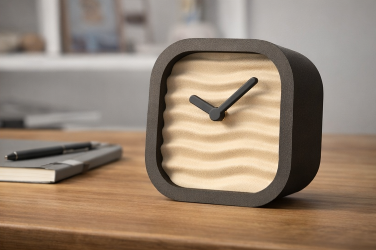 Pixo Wavy desk clock styled on minimalist home office desk