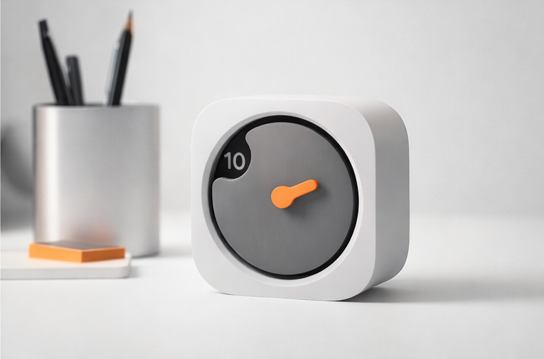 Pixo Sculpted Square desk clock close-up of high-contrast analog dial