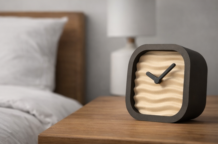 Pixo Wavy desk clock side view with soft rounded silhouette