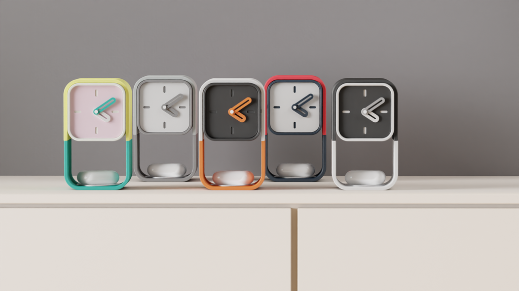 Pixo Orbit desk clock side view showing AirPods charging cradle