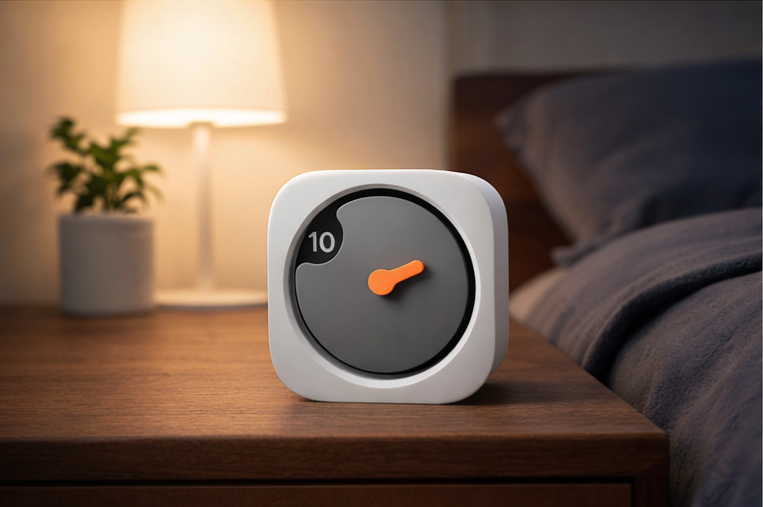 Pixo Sculpted Square desk clock side view with soft-edged silhouette