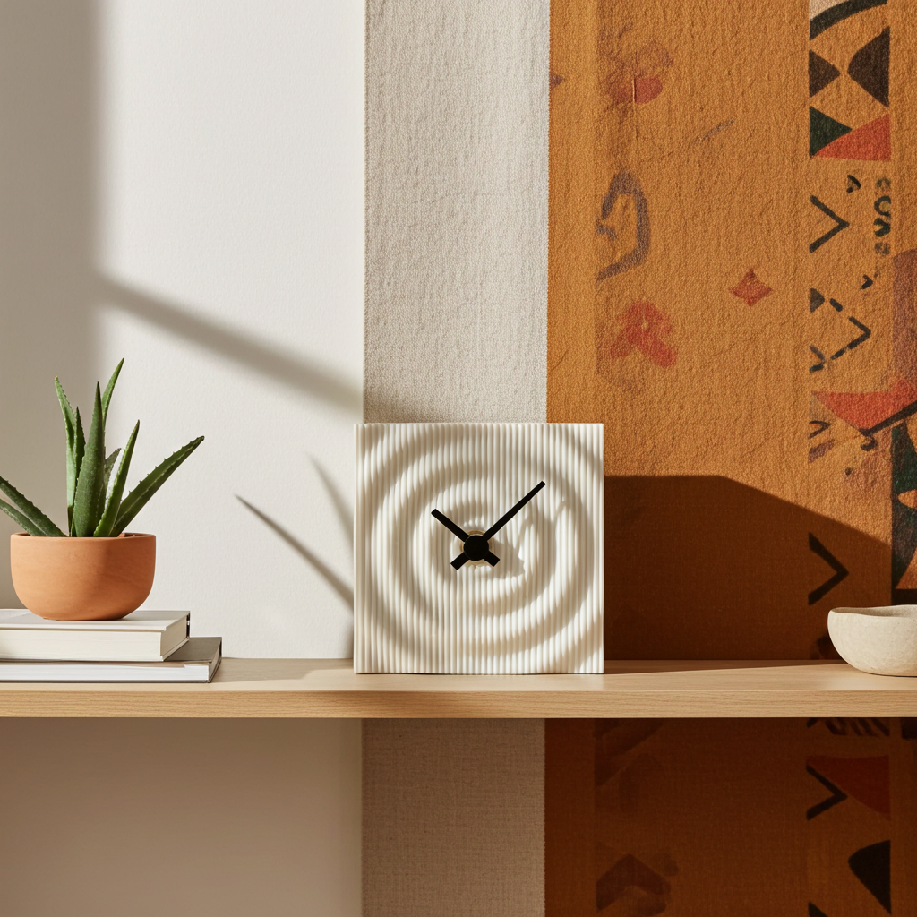 Pixo Ripple desk clock lifestyle photo on modern shelf